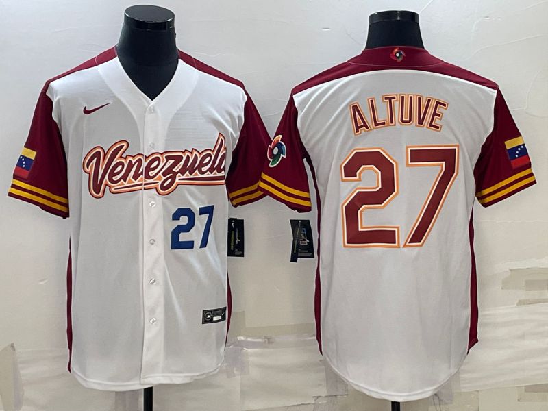 Men 2023 World Cub Venezuela #27 Altuve White Nike MLB Jersey2